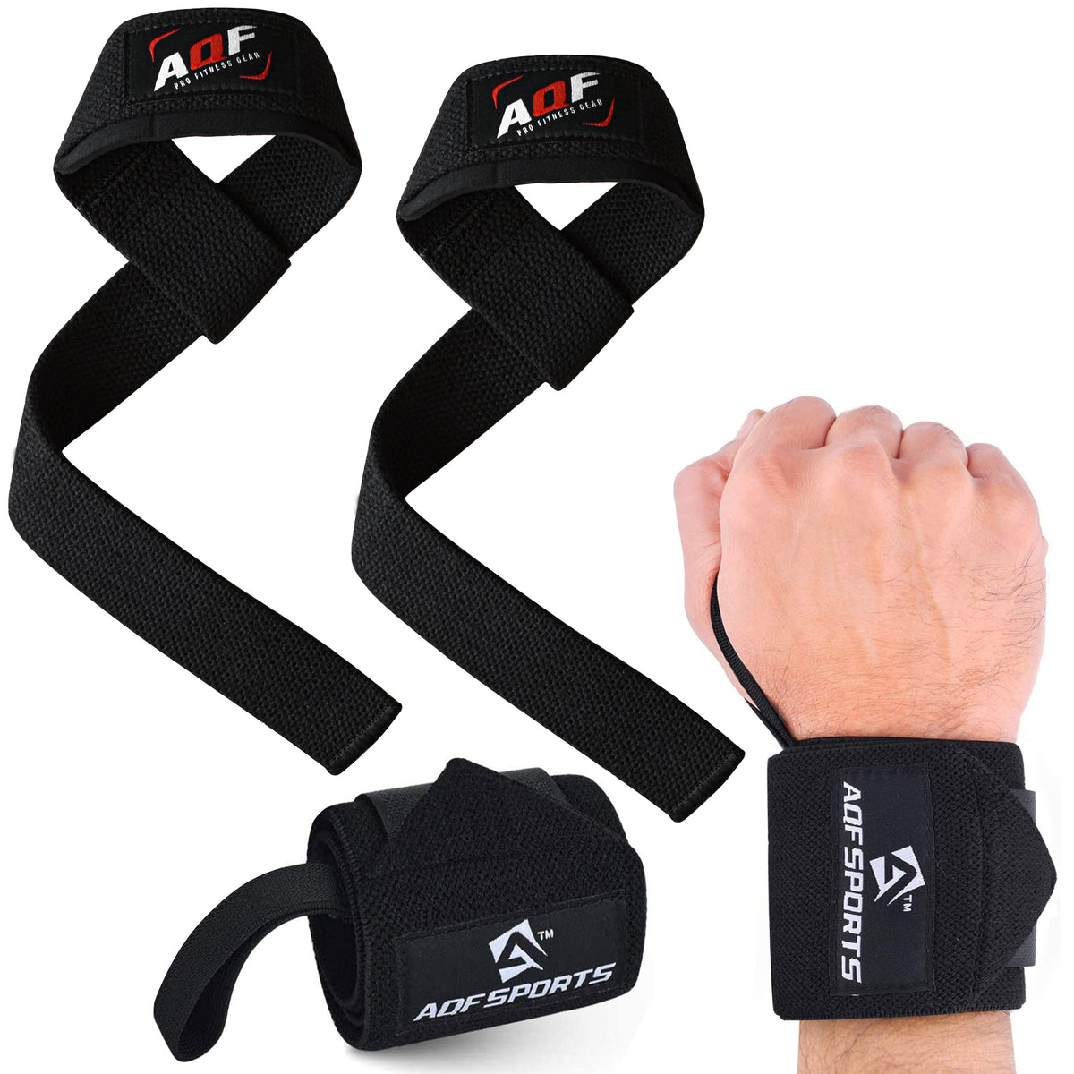 AQF 18" Weight Lifting Wrist Wraps and 21" Straps Kit AQF Sports