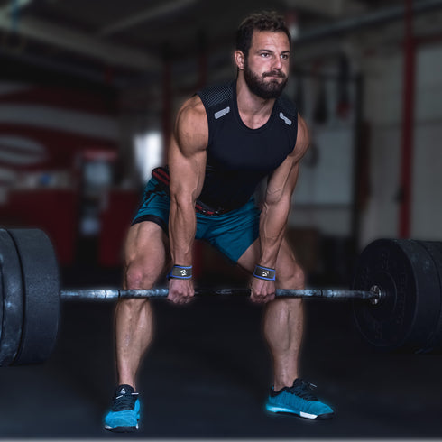 Man Performing Deadlift, wearing Wrist Strap