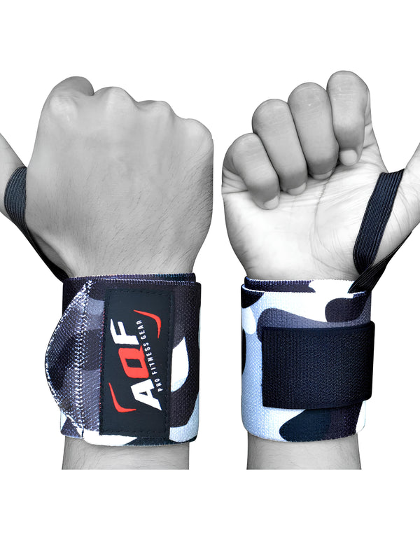 Grey Camo Weight Lifting Wrist Wraps Bandage - AQF Sports