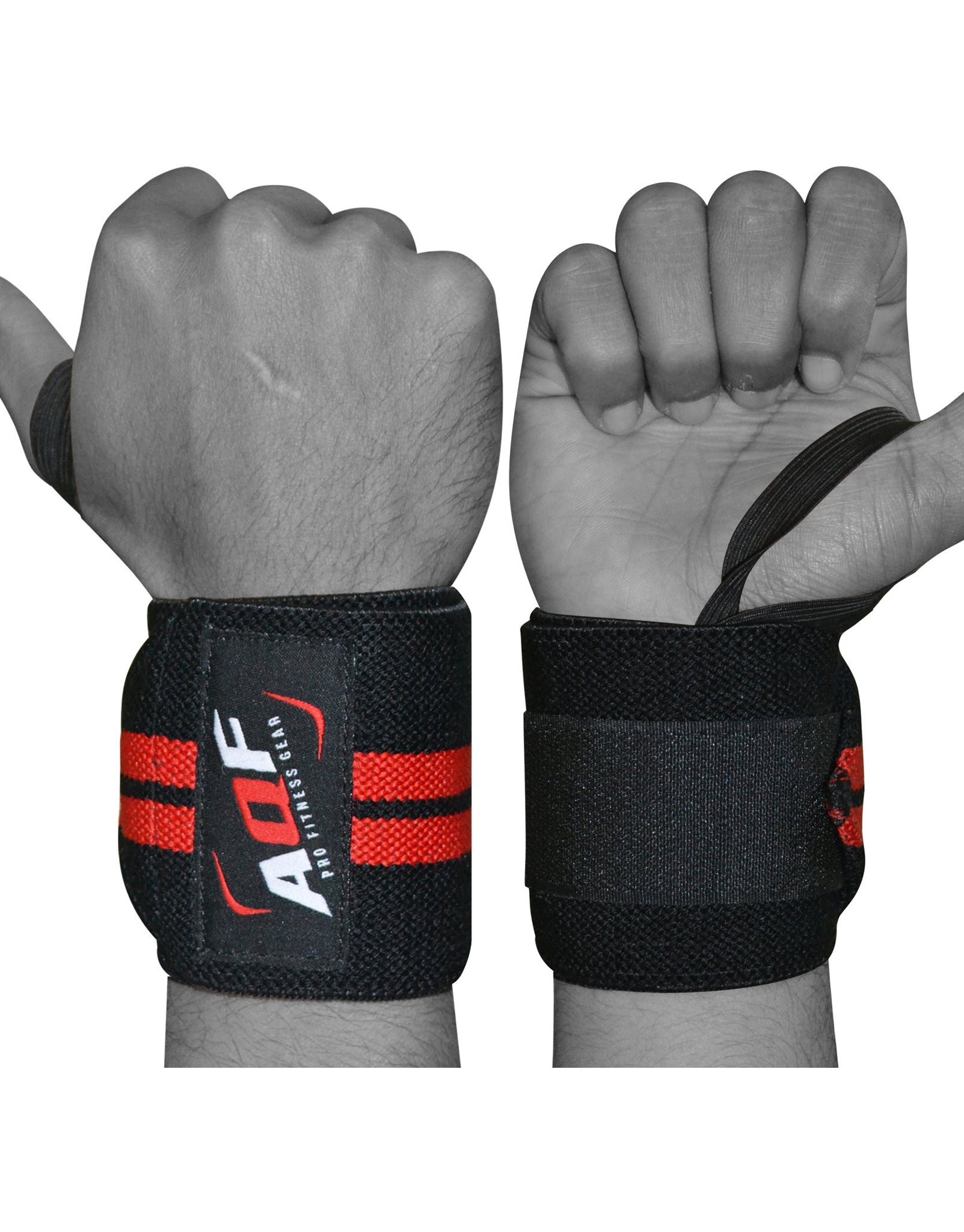 Black & Red AQF Weight Lifting Wrist Wraps Bandage 