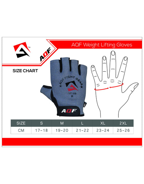 Size chart of Grey AQF Weight Lifting Gloves 4-Way
