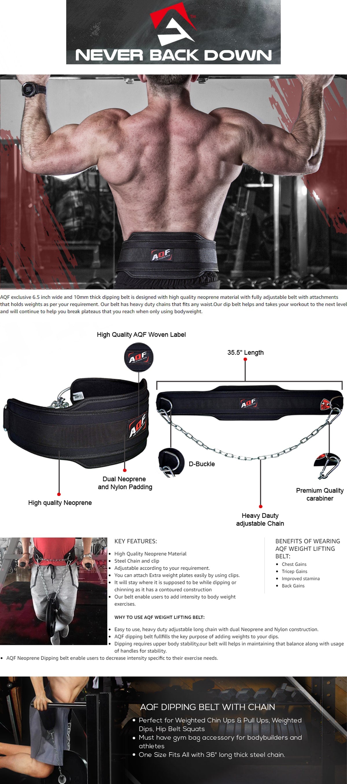 AQF Heavy Duty Dipping Belt with Metal Chain - AQF Sports