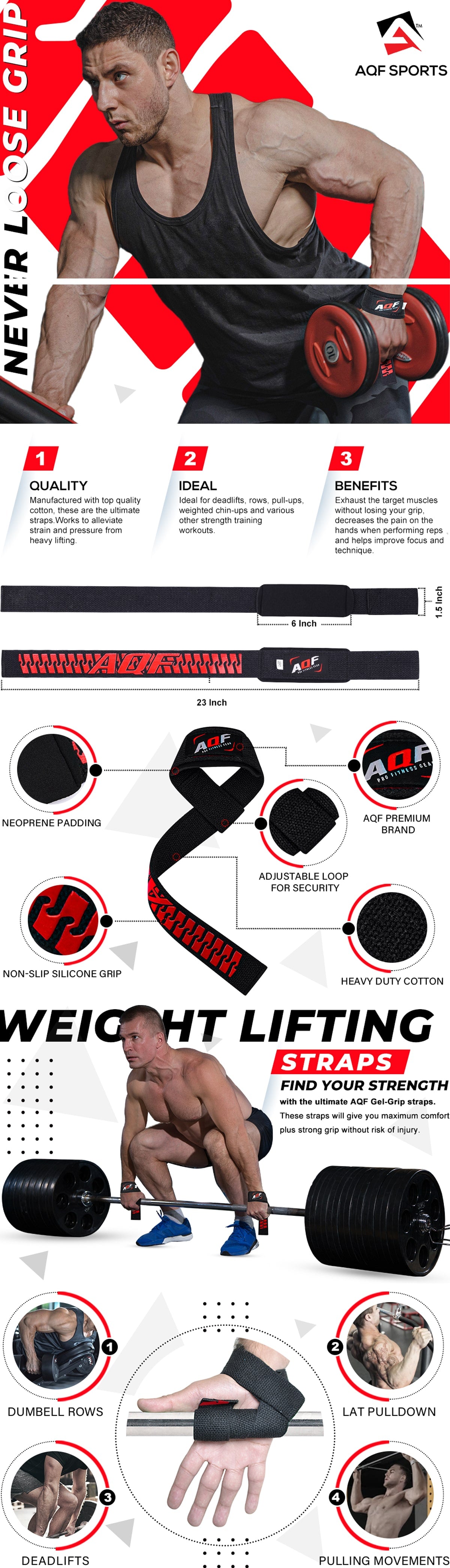 AQF Weightlifting Gelgrip Padded Wrist Straps - AQF Sports