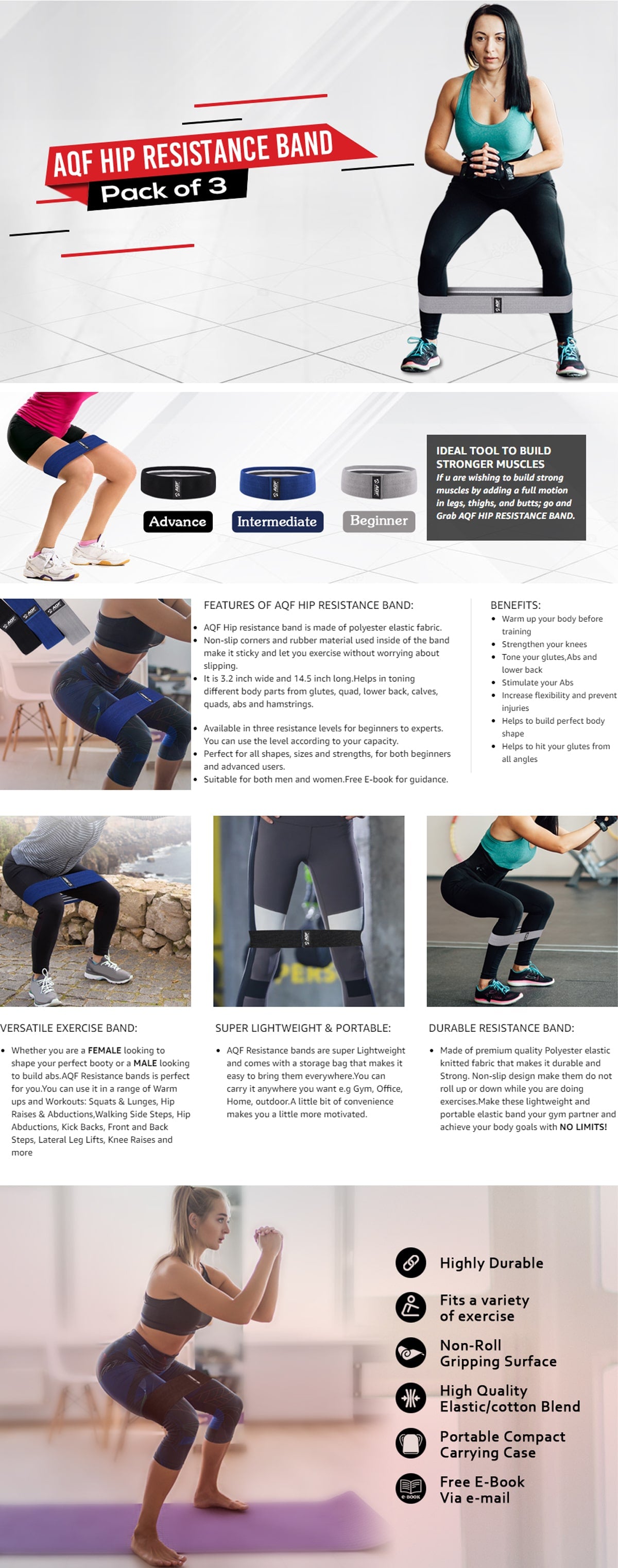 AQF Hip Resistance Bands (Pack of 3) - AQF Sports