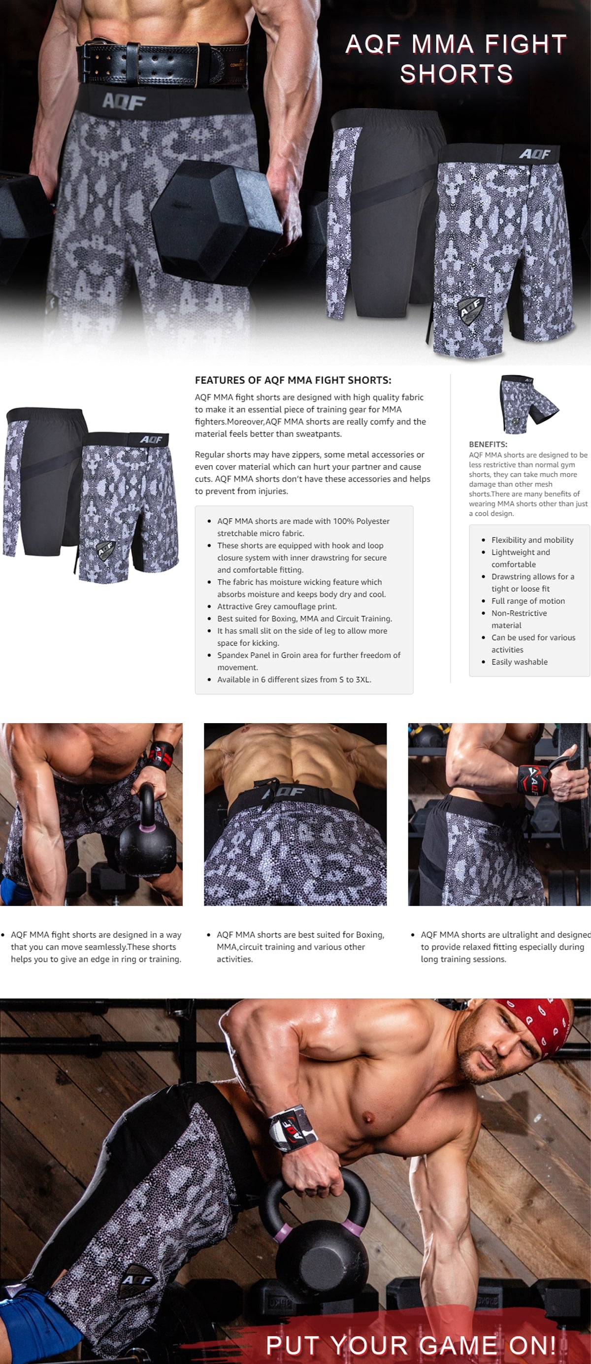 AQF MMA Fight Shorts Grey Camouflage - AQF Sports