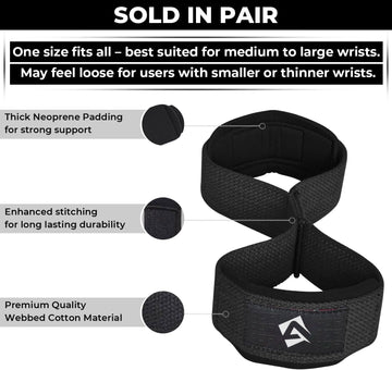 Figure 8 Lifting Straps - Padded Wrist Support For Deadlifts & Weightlifting