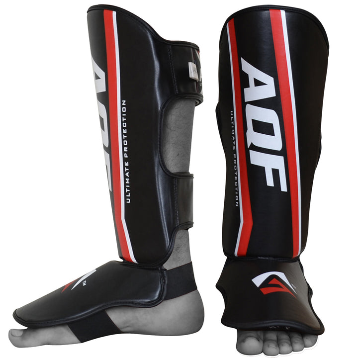 AQF Shin Instep Guards Synthetic Leather - Black