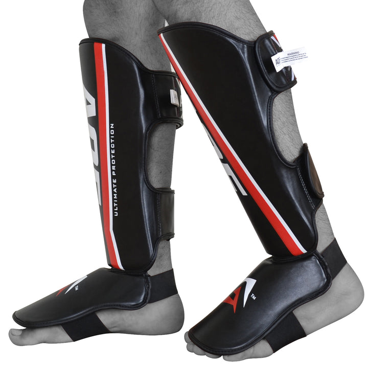 Black AQF Shin Guards Synthetic Leather