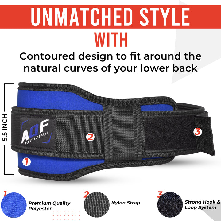 AQF Blue 5.5 Inch Contoured Training Belt Neoprene - AQF Sports