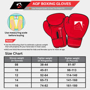 Size Chart of AQF Red Boxing Training Gloves - Essential Series - AQF Sports