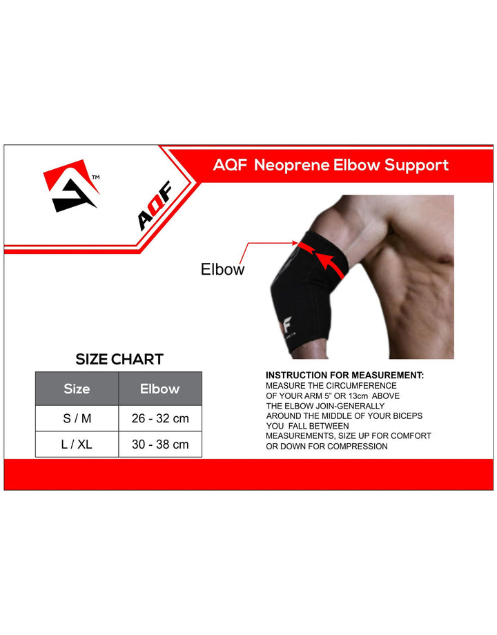 Size chart of AQF Neoprene Elbow Support Sleeve