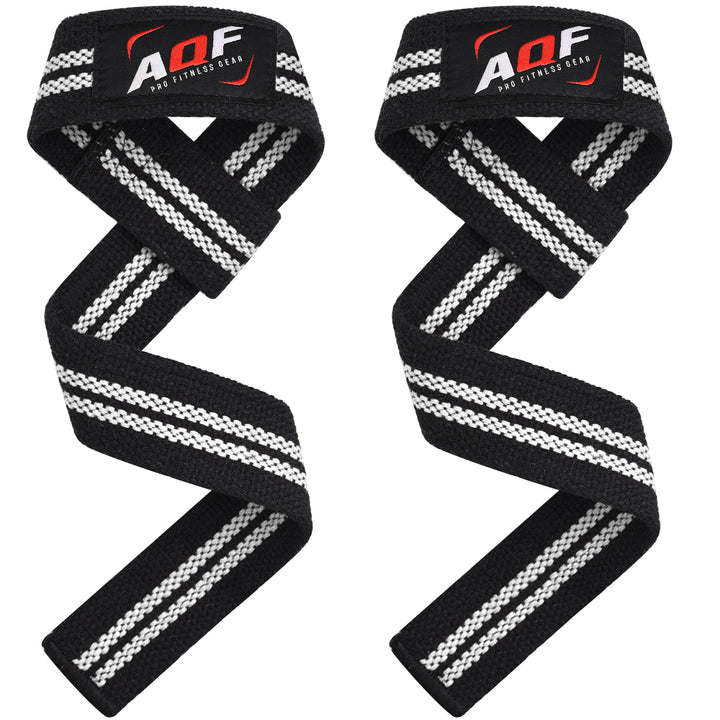Black & White AQF Weight Lifting Gym Wrist Straps