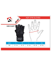 Size chart of AQF Gym Gloves with Wrist Strap 