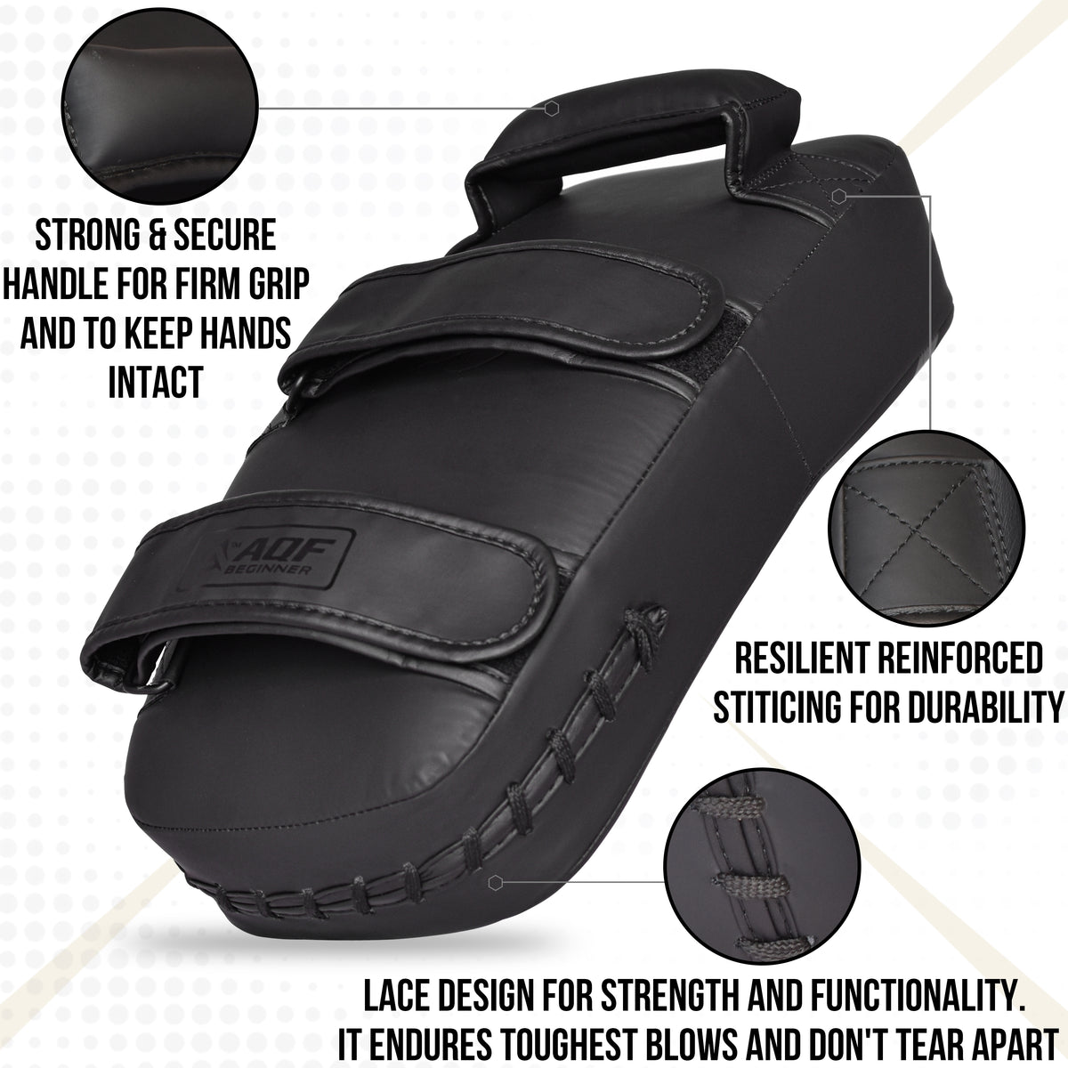 AQF Boxing Pads Adult, Muay Thai Training Focus Pads, Rex Leather Kickboxing Foam Pads (White/Black