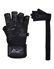 AQF Black Gym Gloves with Wrist Strap 