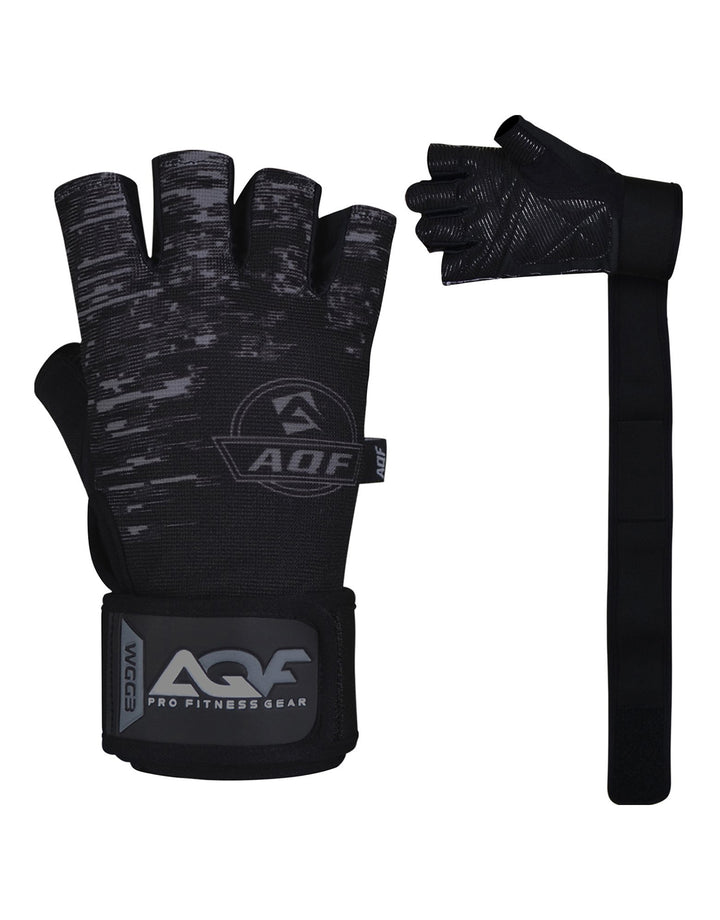 AQF Black Gym Gloves with Wrist Strap 