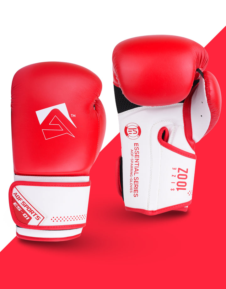 AQF  Red and White 10oz Boxing Training Gloves - Essential Series 