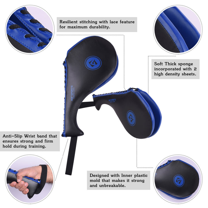 Specifications of Blue AQF Taekwondo Double Target Kick Pads Pair