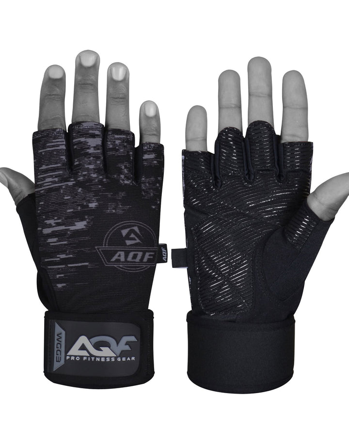 AQF Black Gym Gloves with Wrist Strap 