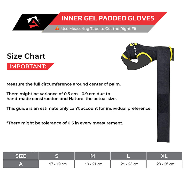 Size Guide of Gel Inner Gloves with Wrist Strap 100cm - AQF Sports
