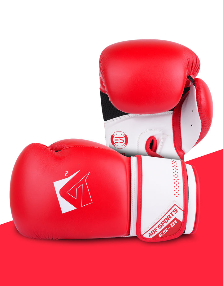 AQF Red and White Boxing Training Gloves - Essential Series - AQF Sports