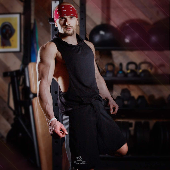 Man Wearing AQF Combat MMA Shorts 4-Way Stretch 