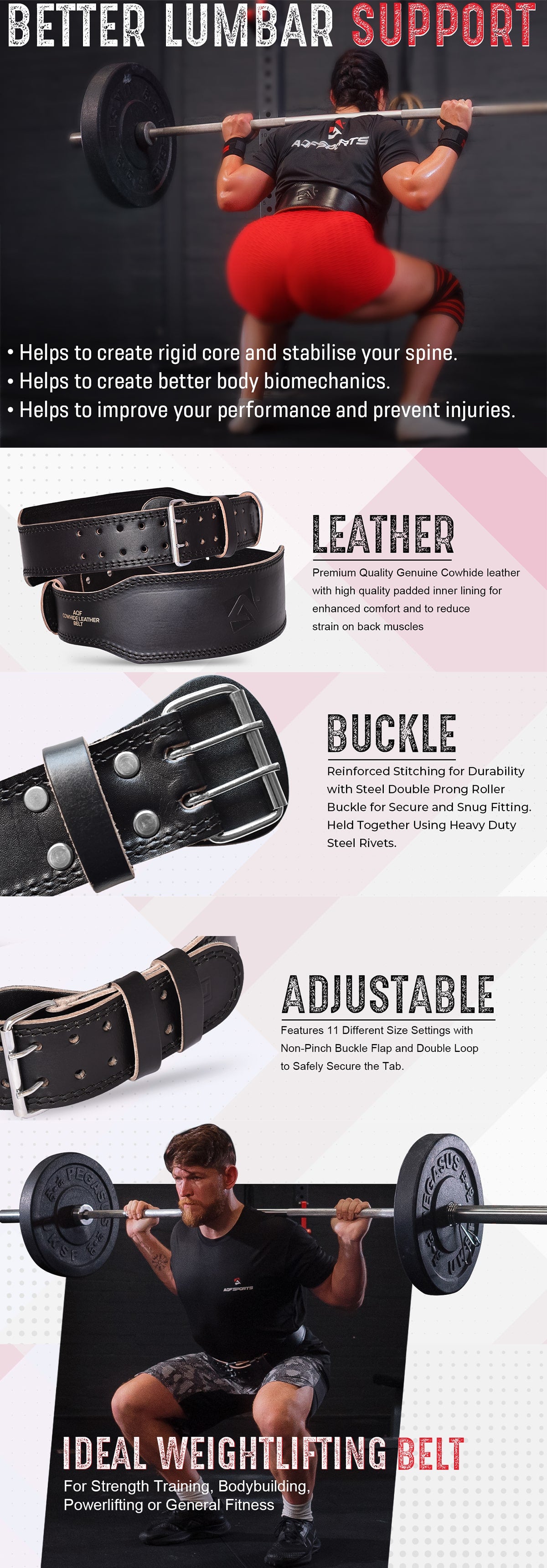 AQF Weight Lifting Leather Belt 4" Cowhide Black - AQF Sports