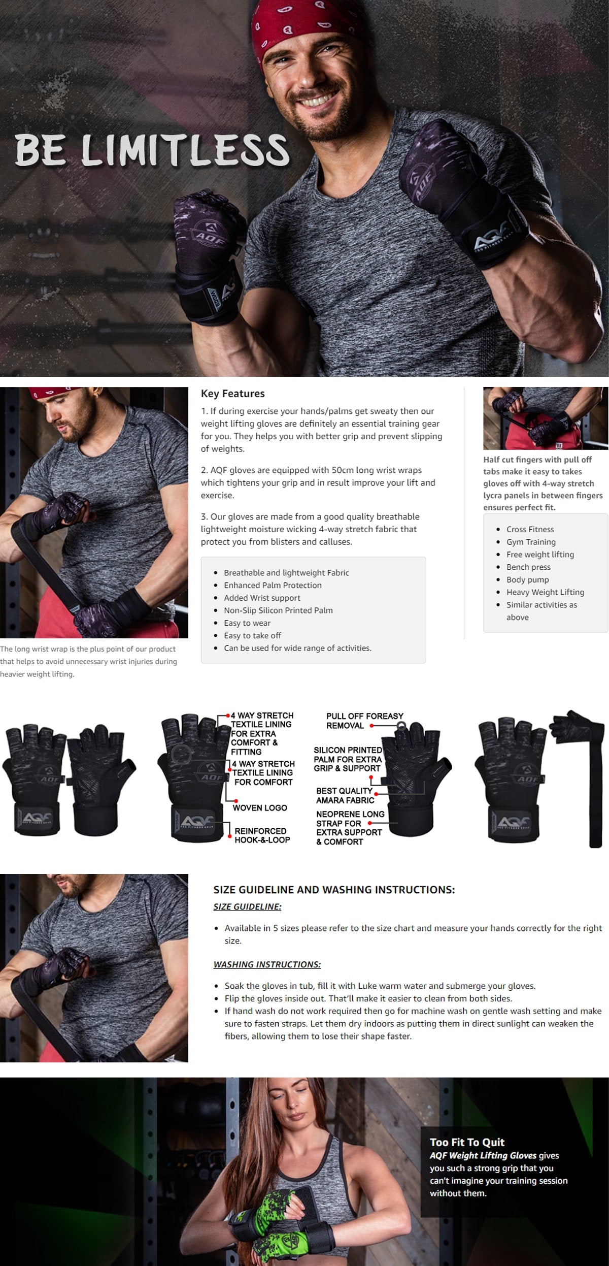 AQF Gym Gloves with Wrist Strap - AQF Sports