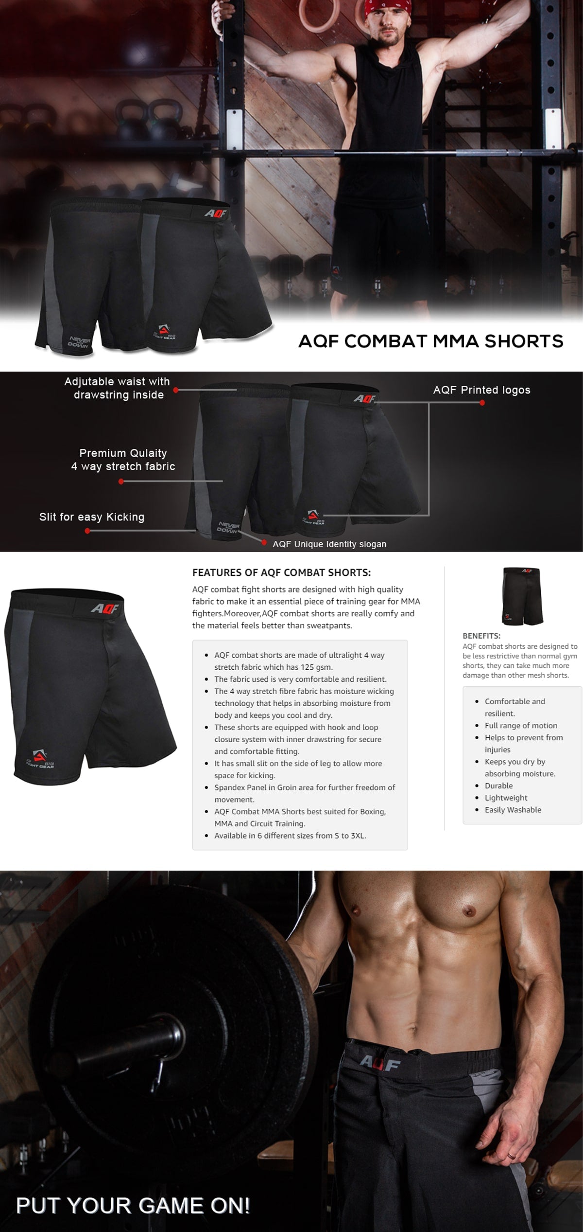AQF Combat MMA Shorts 4-Way Stretch - AQF Sports