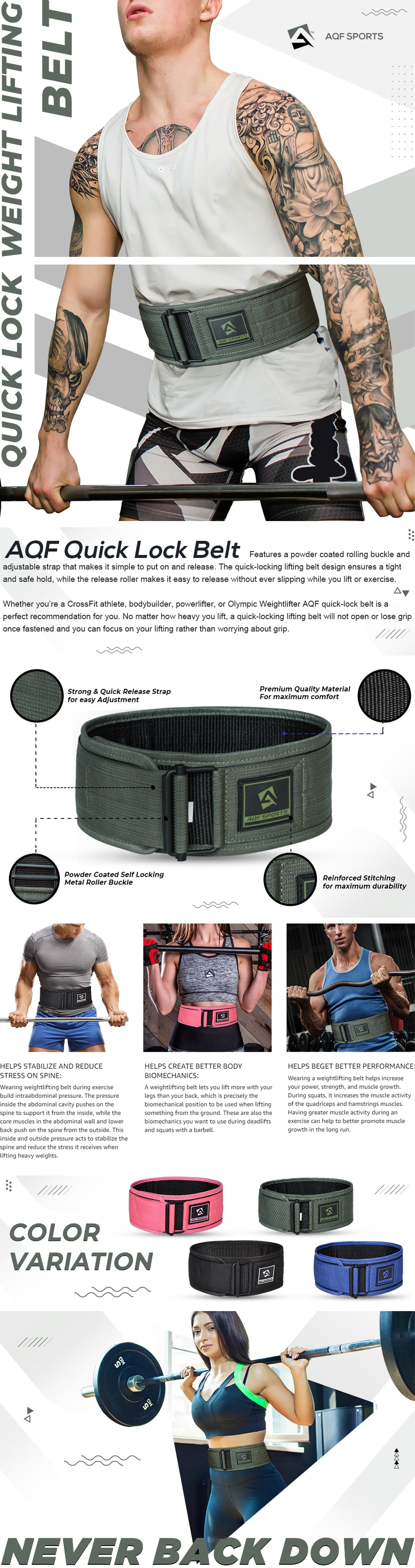 Infographics featuring product images, key features, color variations, and usage by athletes.