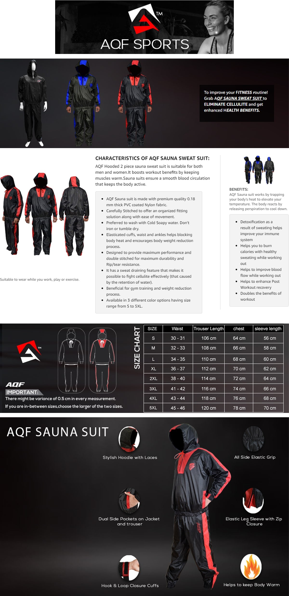 AQF Sauna Sweat Suit Hooded - Unisex Design